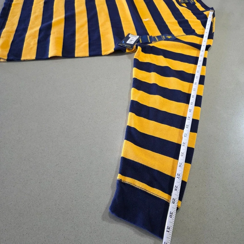 Polo Ralph Lauren Mens 2XL Waffle Knit Thermal Sleep Shirt Navy Yellow Striped